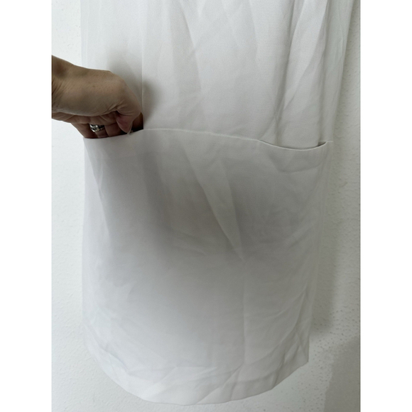 Vince Cap Sleeve Popover Shift Dress XS White Pockets V-Neck Lined Office Career - Picture 8 of 13